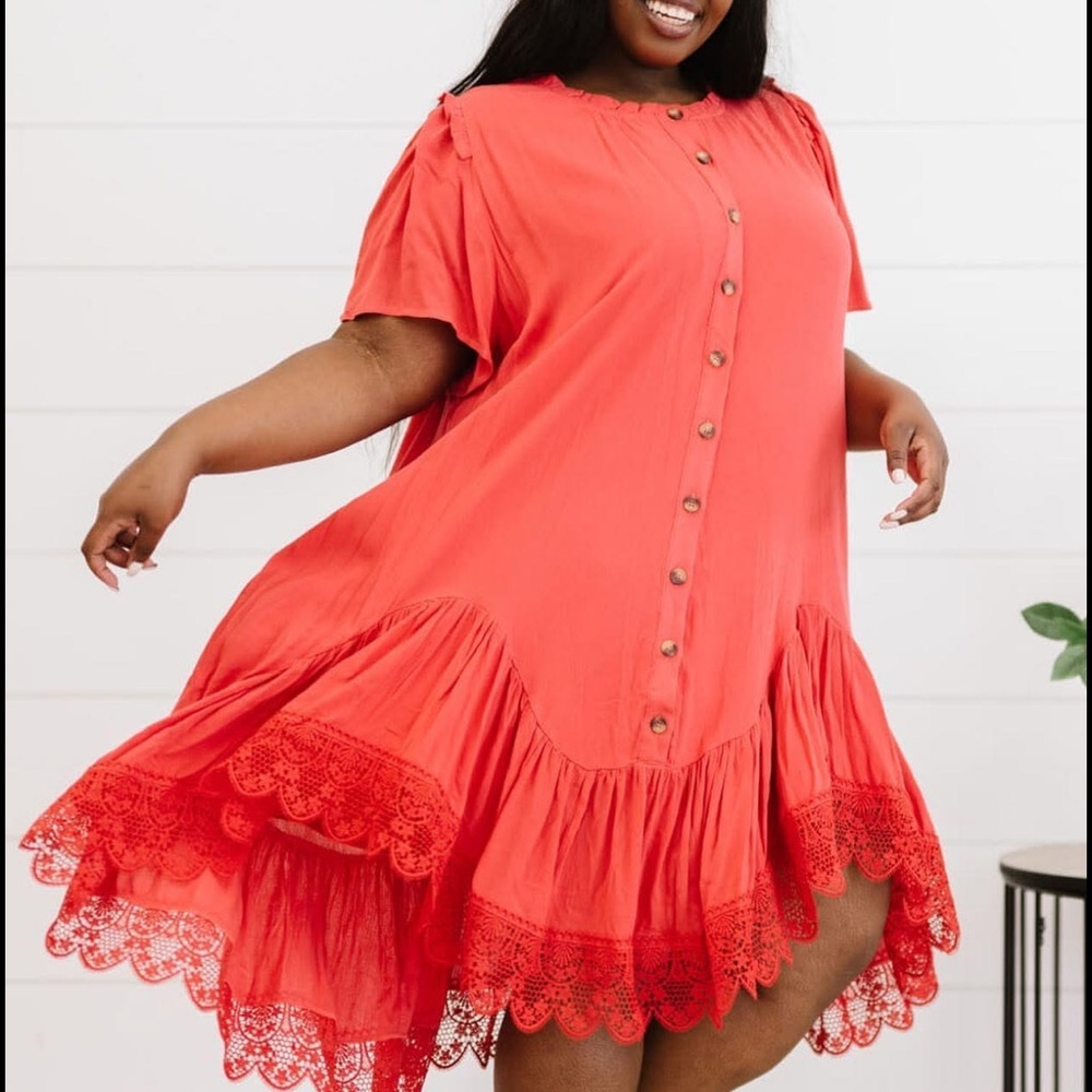 Elegant Red Lace Trim Dress MEDIUM DAVI&DANI